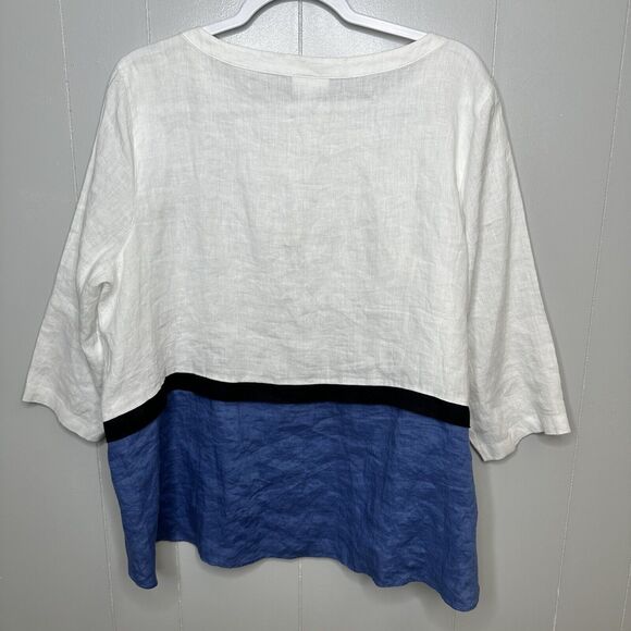 J. Jill Love Color Block Curved Hem 100% Linen Tunic Size XL Petite Lightweight - Picture 6 of 12